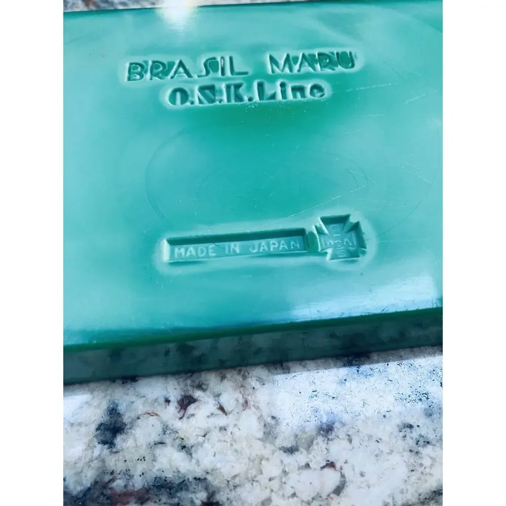 Ship Brasil Maru O.S.K Line Malachite Glass Made In Japan Ashtray Shipping Cargo